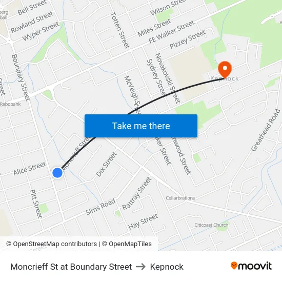 Moncrieff St at Boundary Street to Kepnock map