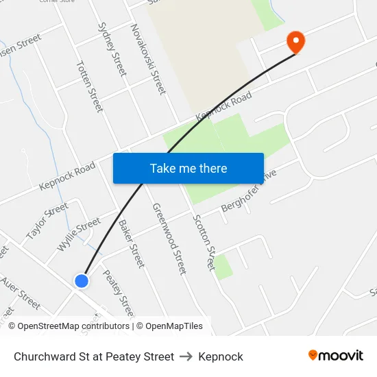 Churchward St at Peatey Street to Kepnock map