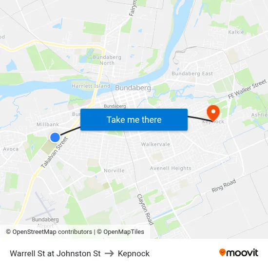 Warrell St at Johnston St to Kepnock map
