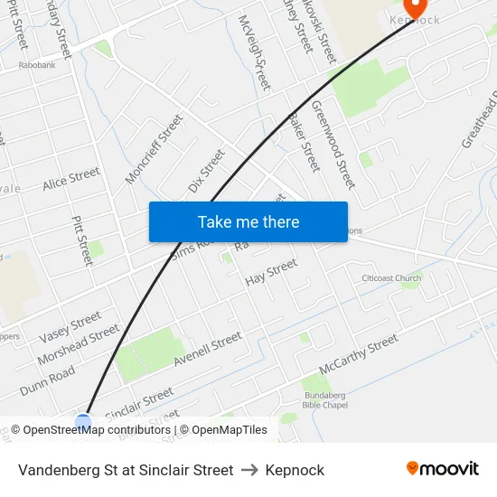 Vandenberg St at Sinclair Street to Kepnock map