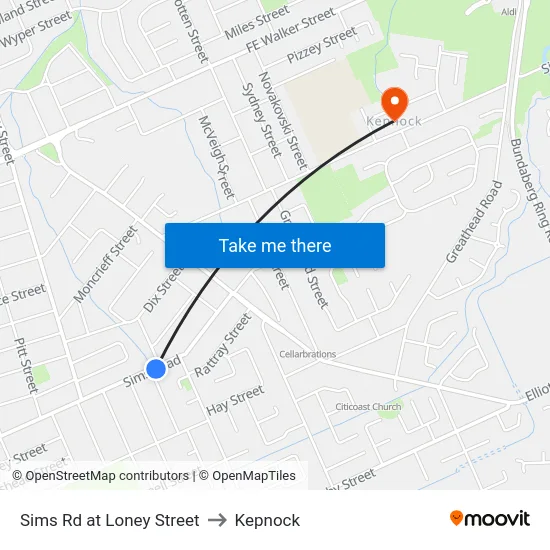 Sims Rd at Loney Street to Kepnock map