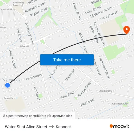 Water St at Alice Street to Kepnock map