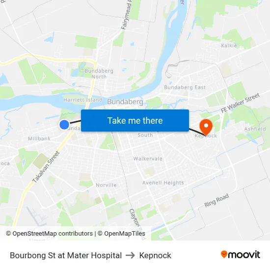 Bourbong St at Mater Hospital to Kepnock map