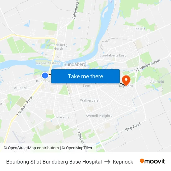 Bourbong St at Bundaberg Base Hospital to Kepnock map