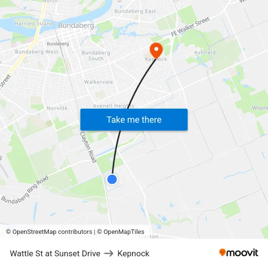 Wattle St at Sunset Drive to Kepnock map