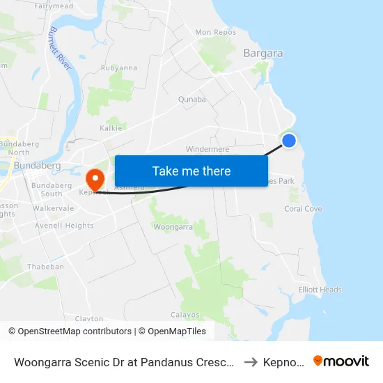 Woongarra Scenic Dr at Pandanus Crescent to Kepnock map