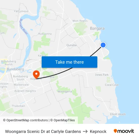 Woongarra Scenic Dr at Carlyle Gardens to Kepnock map
