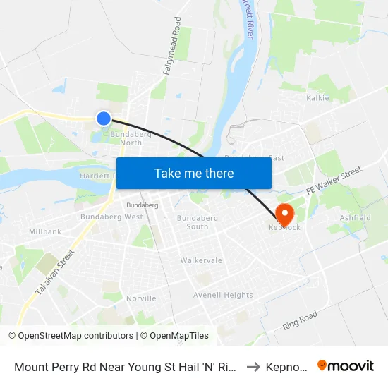 Mount Perry Rd Near Young St Hail 'N' Ride to Kepnock map
