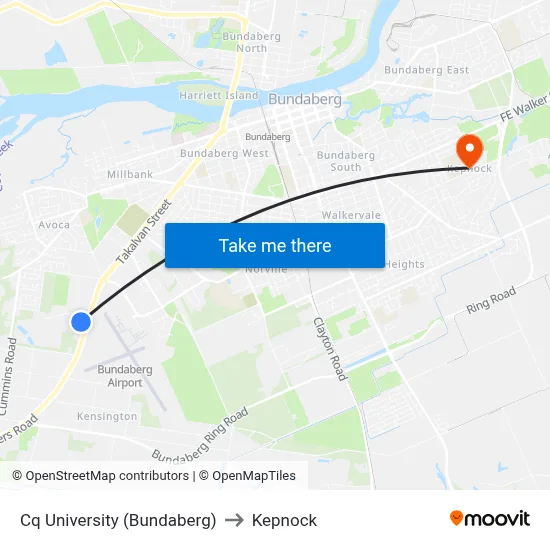 Cq University (Bundaberg) to Kepnock map