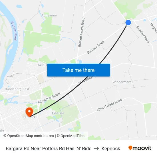 Bargara Rd Near Potters Rd Hail 'N' Ride to Kepnock map