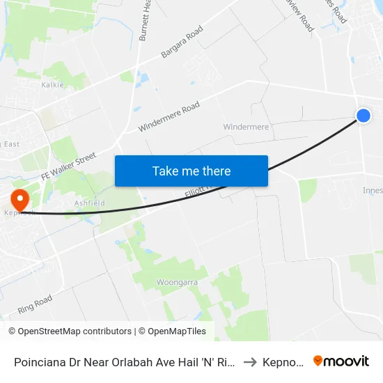 Poinciana Dr Near Orlabah Ave Hail 'N' Ride to Kepnock map