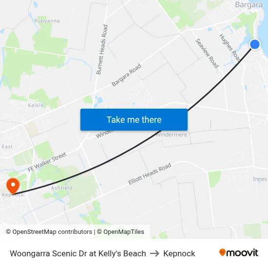 Woongarra Scenic Dr at Kelly's Beach to Kepnock map