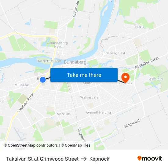 Takalvan St at Grimwood Street to Kepnock map