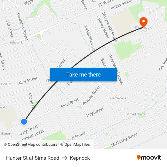 Hunter St at Sims Road to Kepnock map