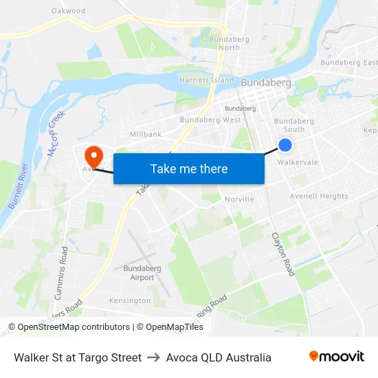 Walker St at Targo Street to Avoca QLD Australia map