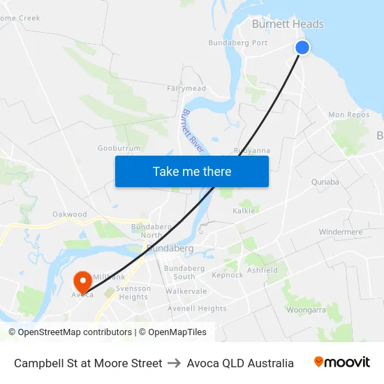 Campbell St at Moore Street to Avoca QLD Australia map