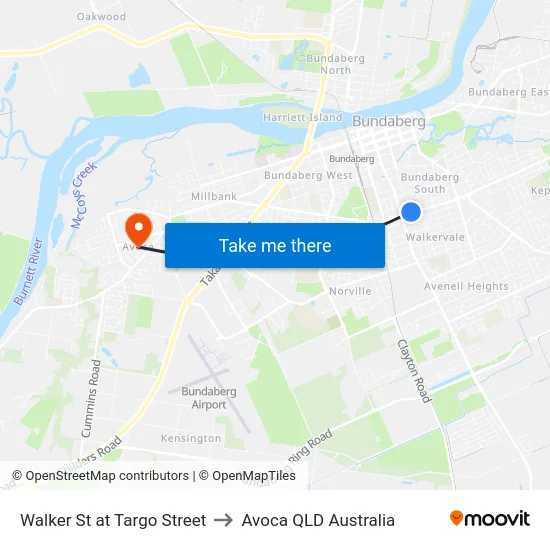 Walker St at Targo Street to Avoca QLD Australia map