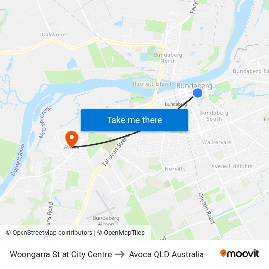 Woongarra St at City Centre to Avoca QLD Australia map
