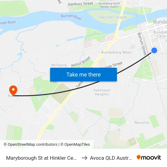 Maryborough St at Hinkler Central to Avoca QLD Australia map