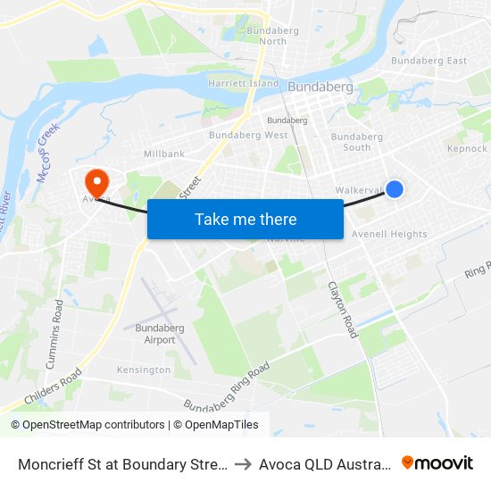 Moncrieff St at Boundary Street to Avoca QLD Australia map