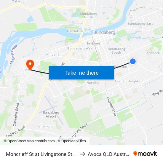 Moncrieff St at Livingstone Street to Avoca QLD Australia map
