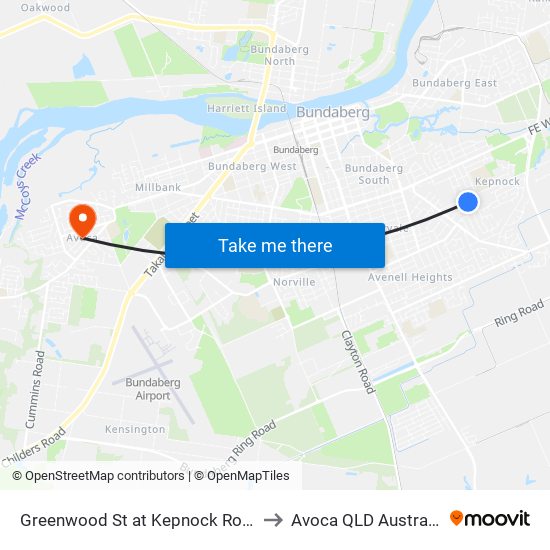 Greenwood St at Kepnock Road to Avoca QLD Australia map