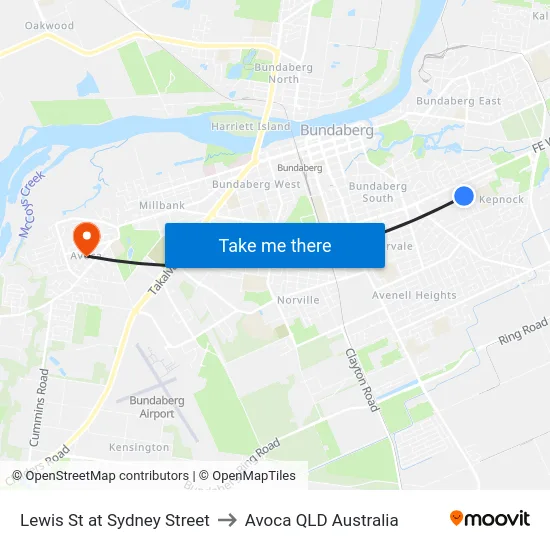 Lewis St at Sydney Street to Avoca QLD Australia map