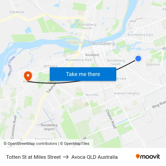 Totten St at Miles Street to Avoca QLD Australia map