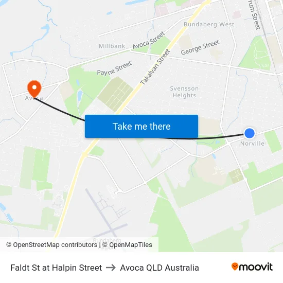 Faldt St at Halpin Street to Avoca QLD Australia map