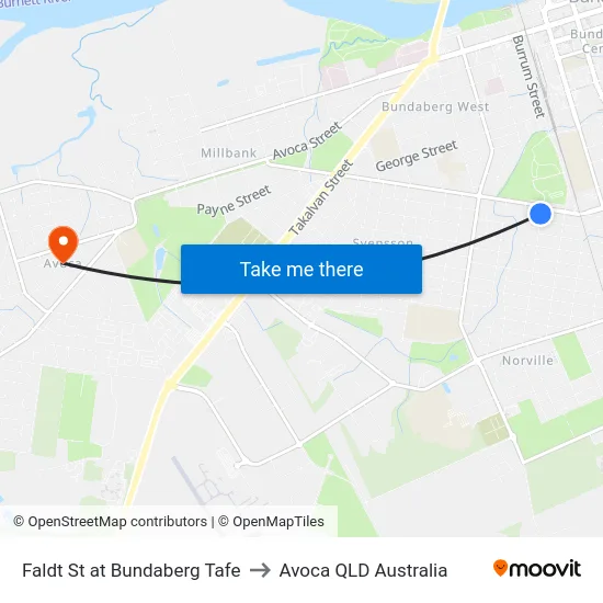 Faldt St at Bundaberg Tafe to Avoca QLD Australia map