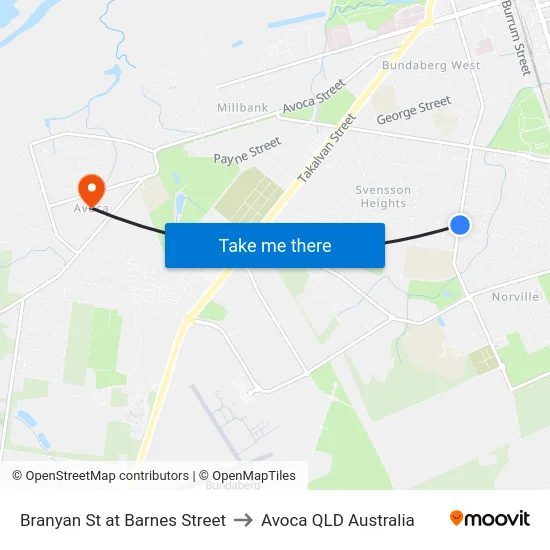 Branyan St at Barnes Street to Avoca QLD Australia map