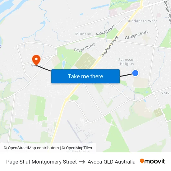 Page St at Montgomery Street to Avoca QLD Australia map