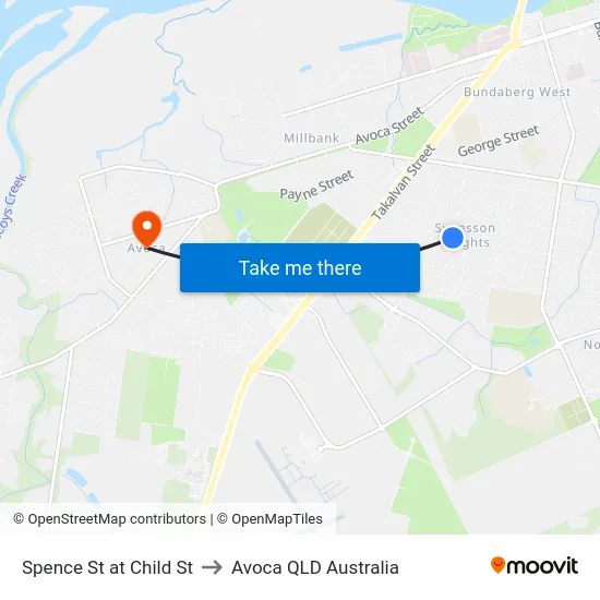 Spence St at Child St to Avoca QLD Australia map