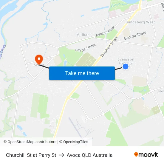 Churchill St at Parry St to Avoca QLD Australia map