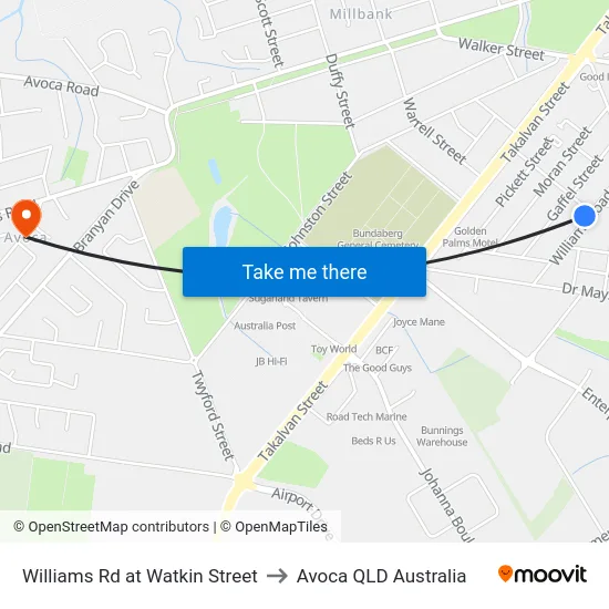 Williams Rd at Watkin Street to Avoca QLD Australia map