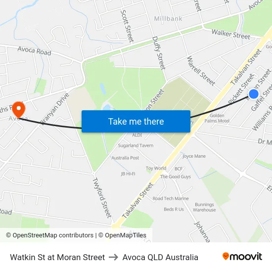 Watkin St at Moran Street to Avoca QLD Australia map