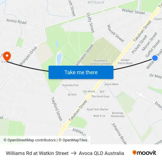 Williams Rd at Watkin Street to Avoca QLD Australia map