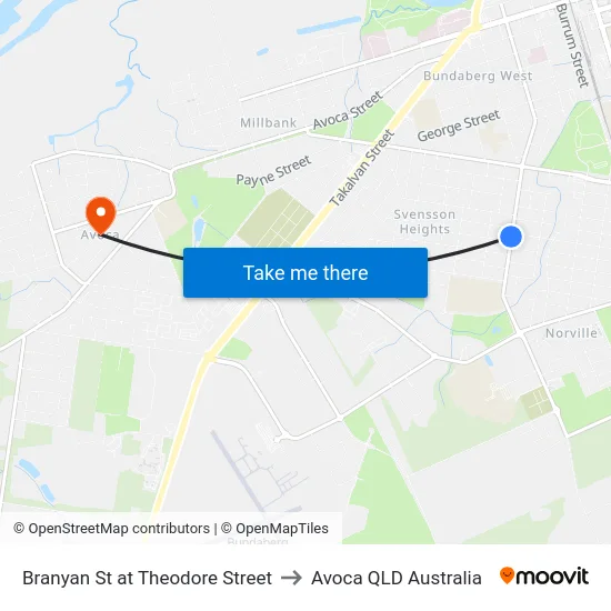 Branyan St at Theodore Street to Avoca QLD Australia map