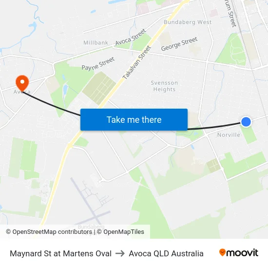 Maynard St at Martens Oval to Avoca QLD Australia map
