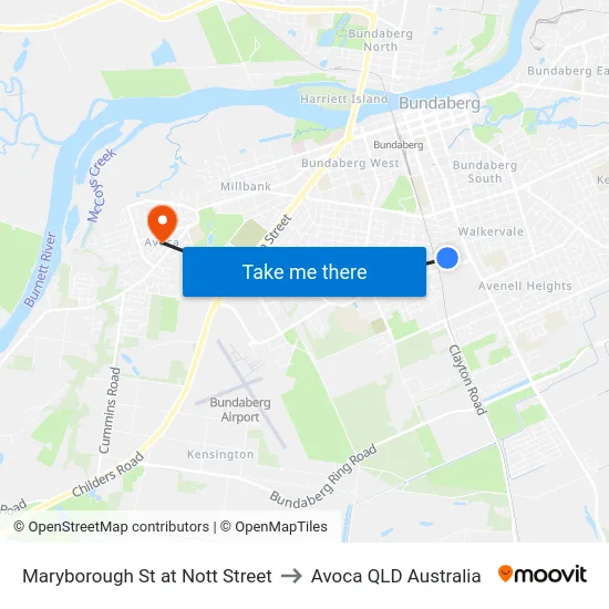 Maryborough St at Nott Street to Avoca QLD Australia map