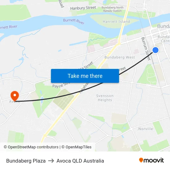 Bundaberg Plaza to Avoca QLD Australia map