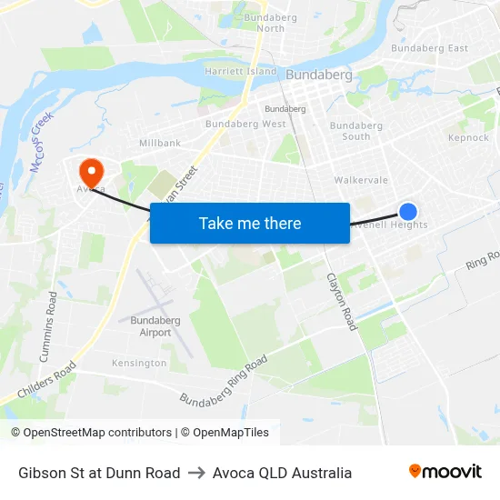 Gibson St at Dunn Road to Avoca QLD Australia map