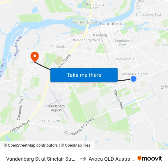 Vandenberg St at Sinclair Street to Avoca QLD Australia map