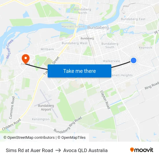 Sims Rd at Auer Road to Avoca QLD Australia map