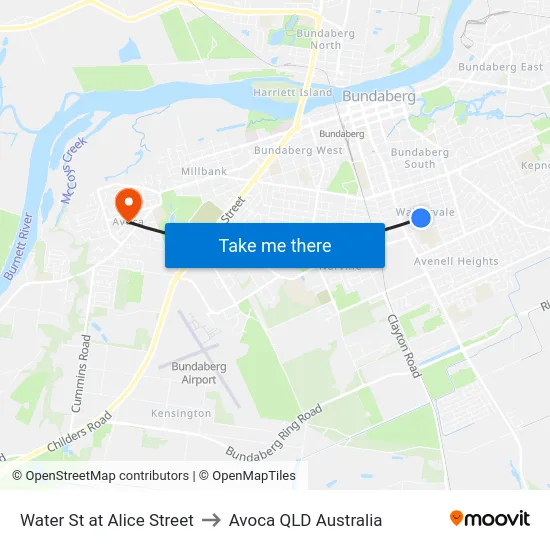 Water St at Alice Street to Avoca QLD Australia map