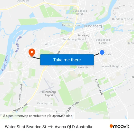 Water St at Beatrice St to Avoca QLD Australia map