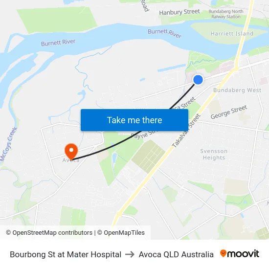 Bourbong St at Mater Hospital to Avoca QLD Australia map