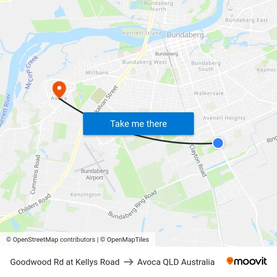 Goodwood Rd at Kellys Road to Avoca QLD Australia map