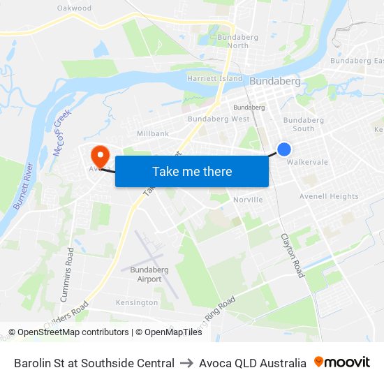 Barolin St at Southside Central to Avoca QLD Australia map