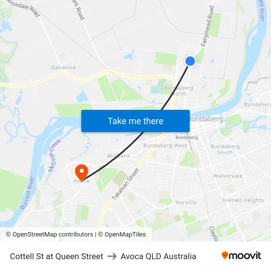Cottell St at Queen Street to Avoca QLD Australia map